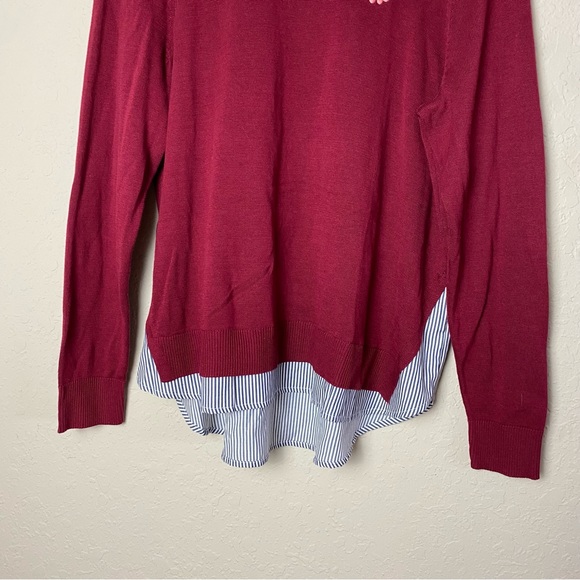 Crown & Ivy Womens Embroidered Mixed Media Sweater Shirt - Picture 3 of 8